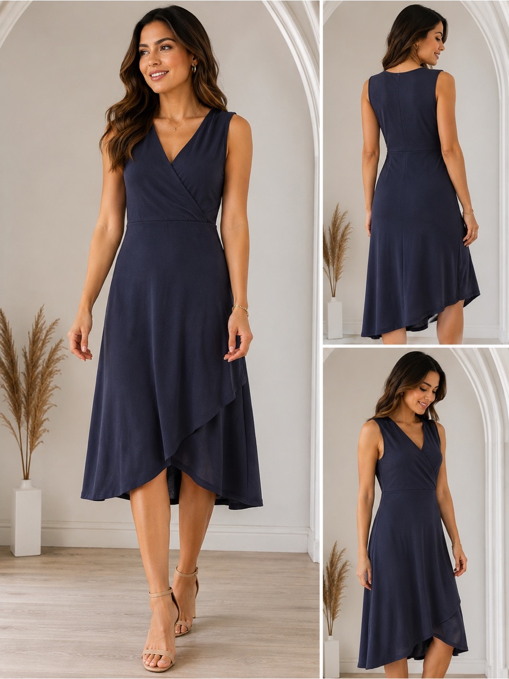 LOFT Navy Blue Wrap Midi Dress Size 10 Elegant Sleeveless